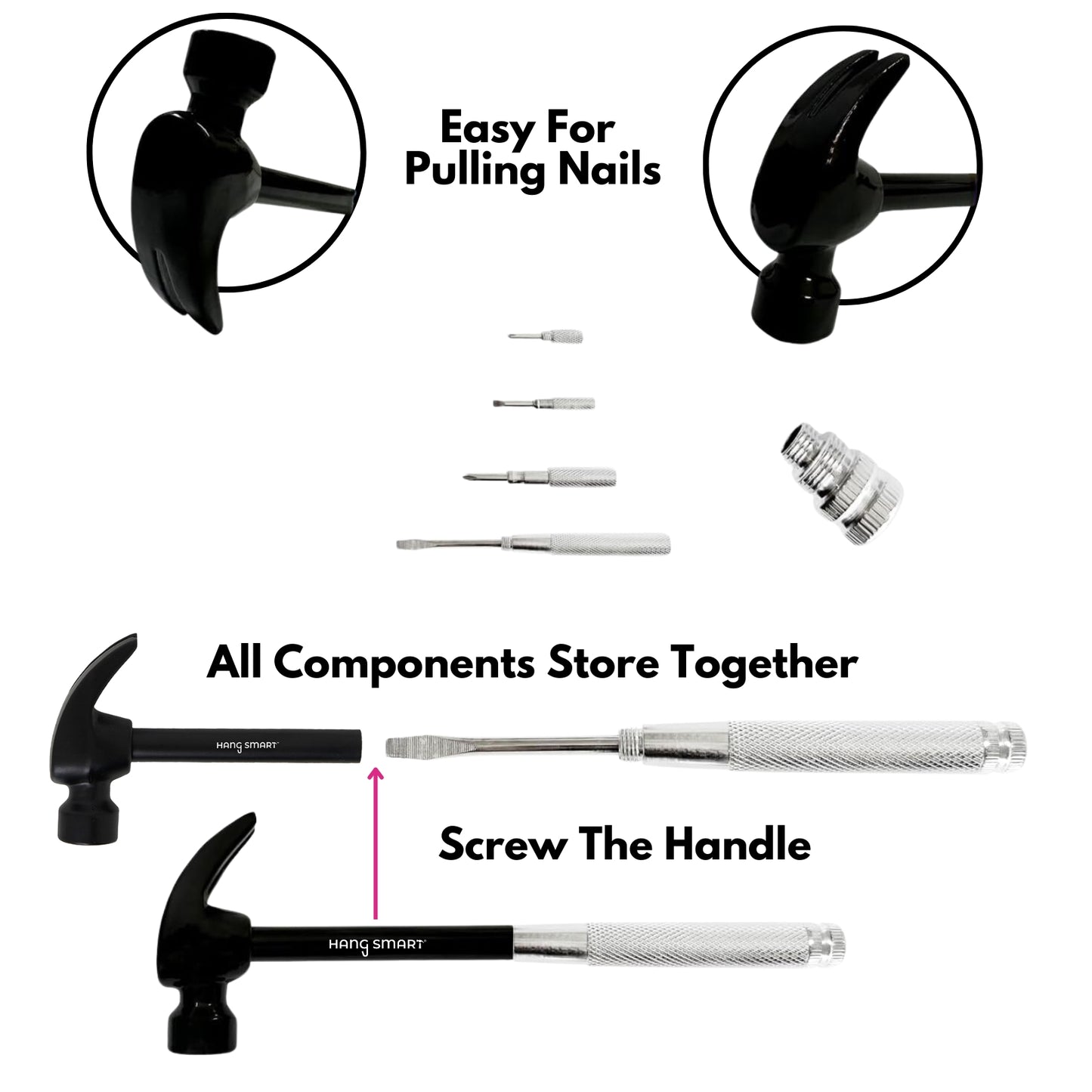 HangSmart Multi-Functional Hammer (with 4 interchangeable screw heads)