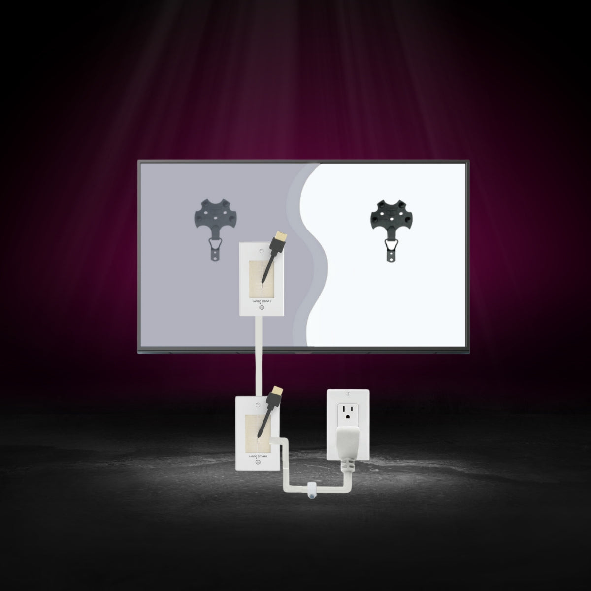 hangsmart wall mounted tv and wire concealer wall plate demonstration picture