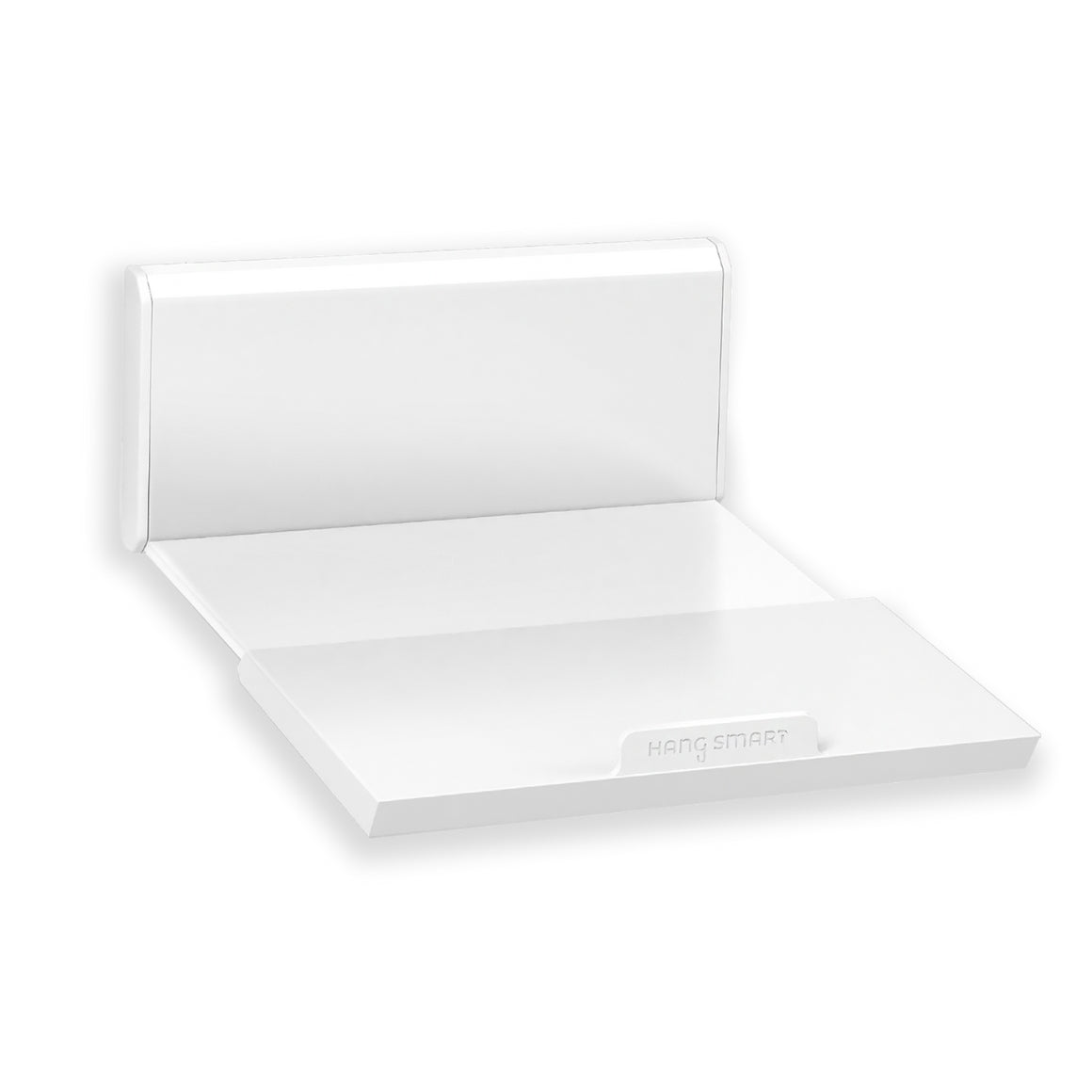HangSmart No Stud Soundbar Mount DIY in white color with a retractable base shelf.