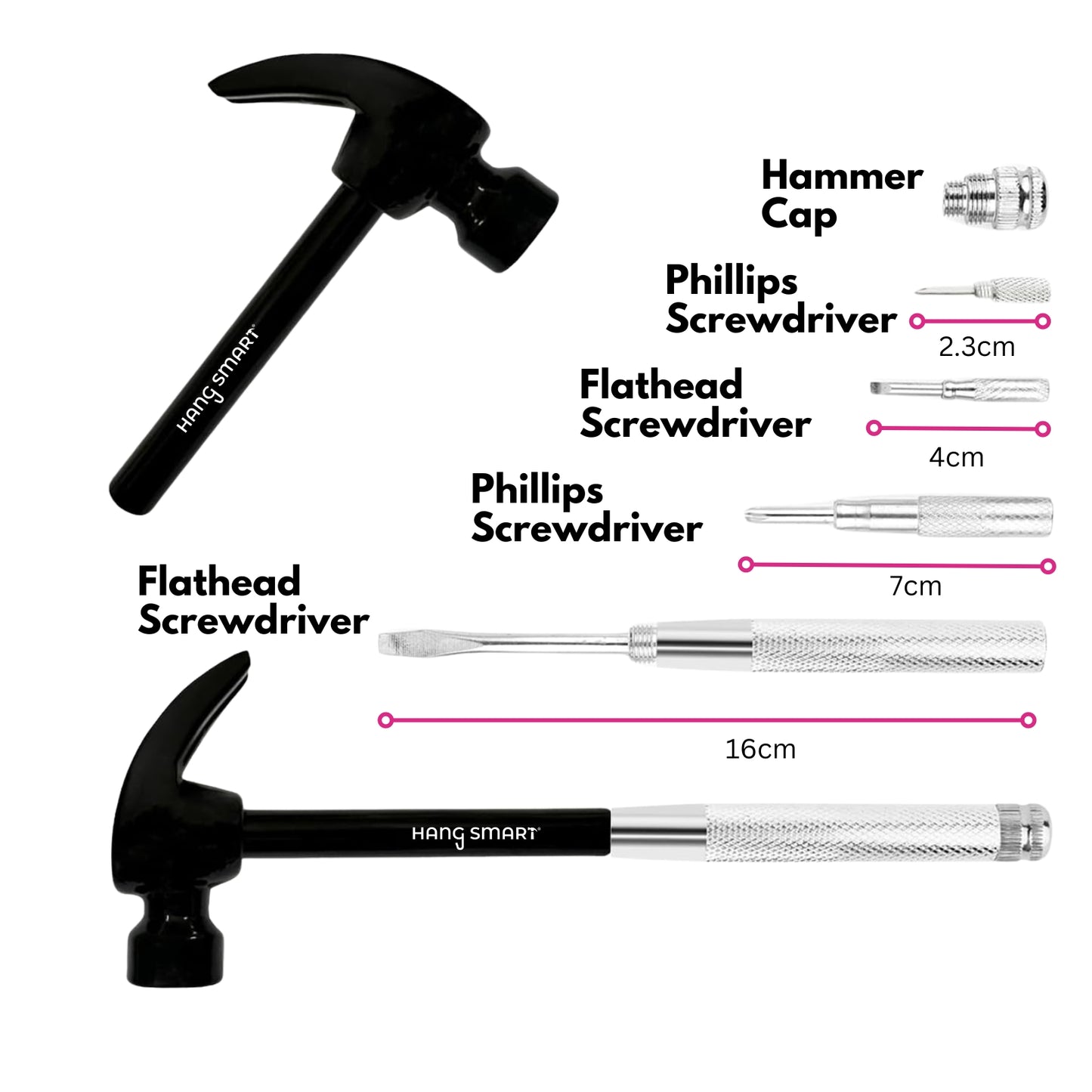 HangSmart Multi-Functional Hammer (with 4 interchangeable screw heads)