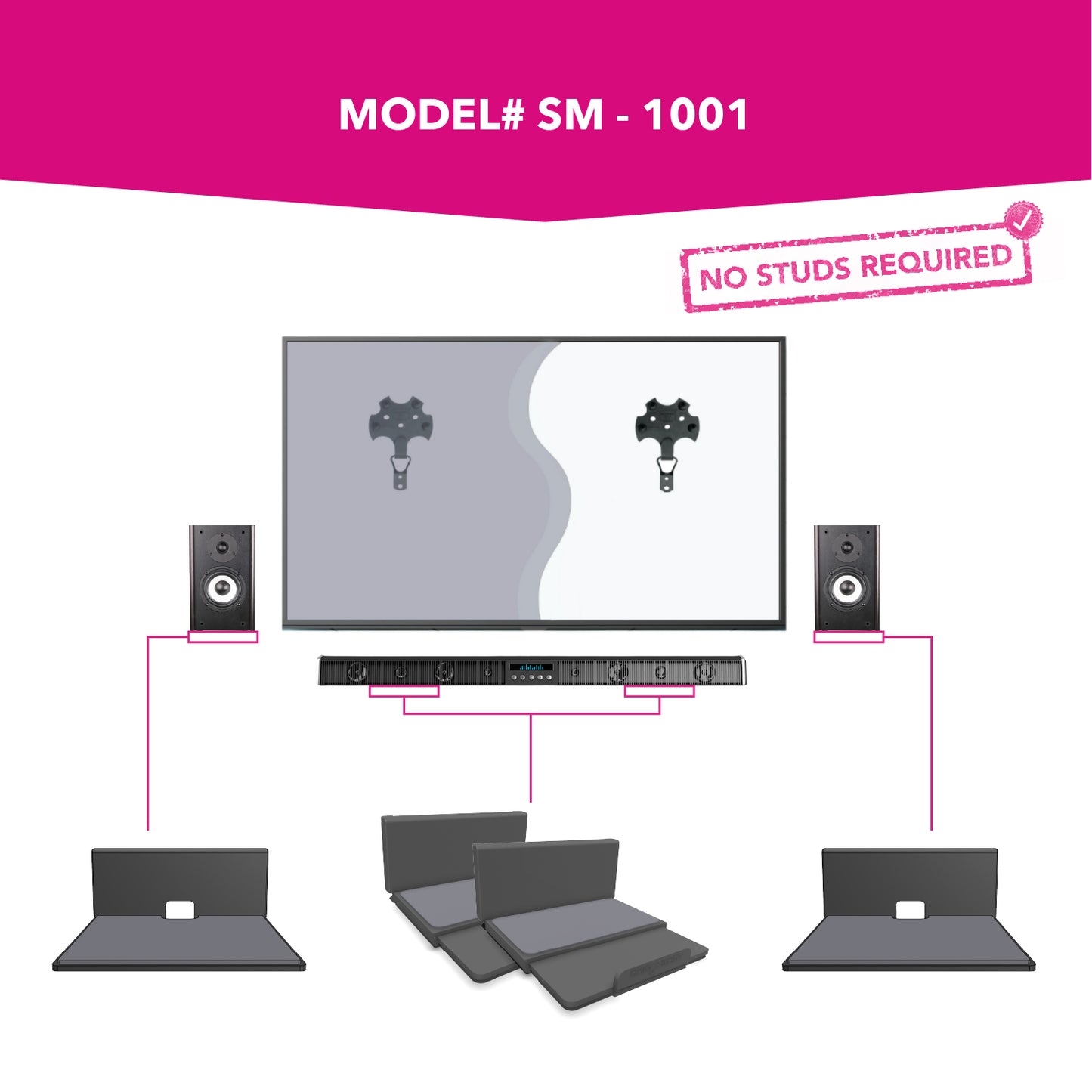 demonstration with speaker and speaker bar mounting with TV