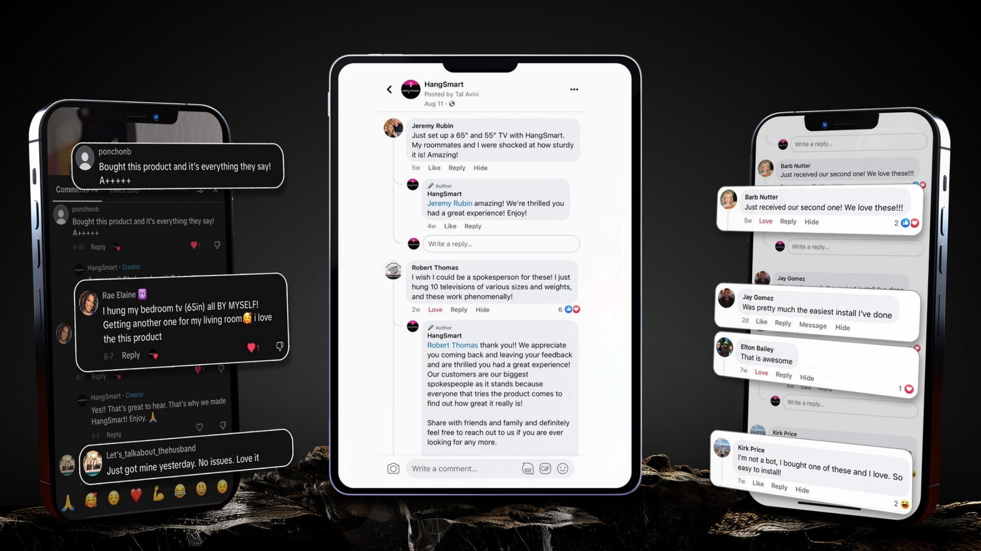text of customer reviews on phone screens