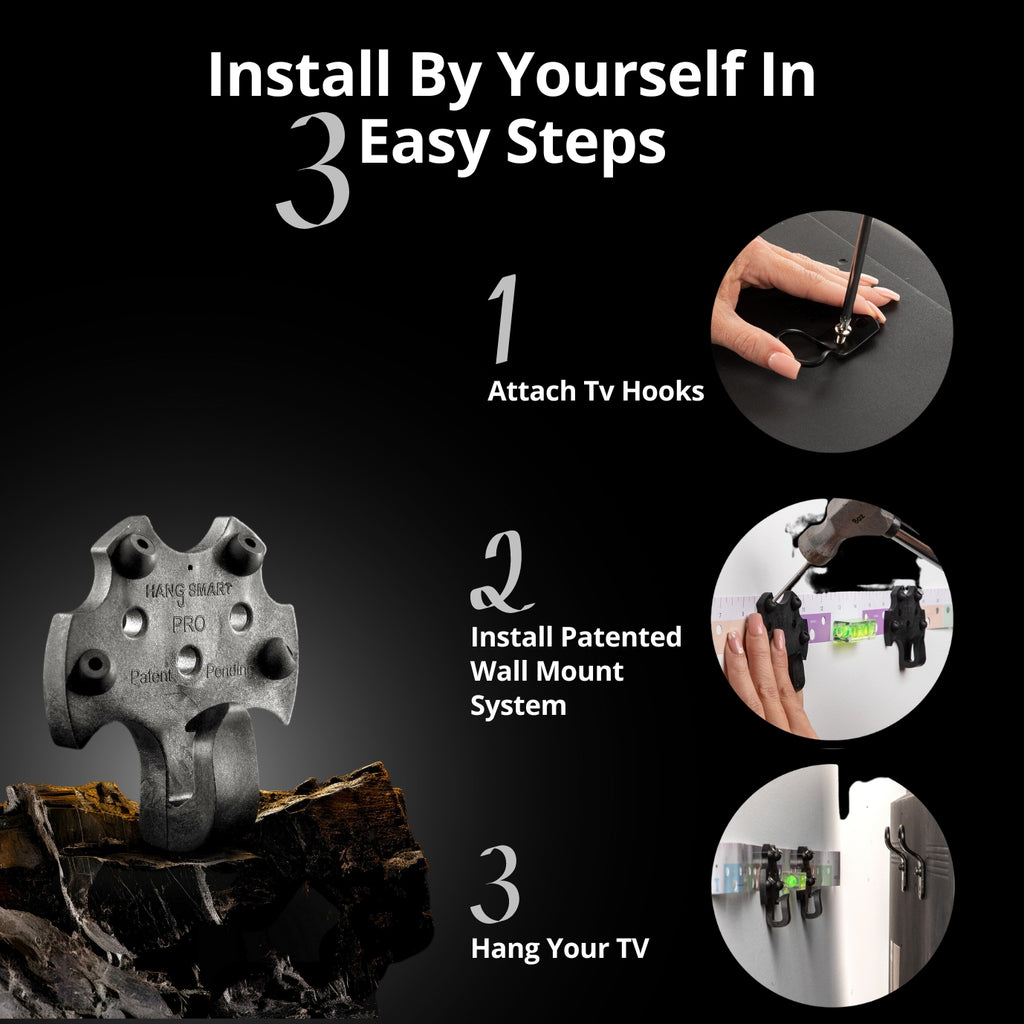 3 step installation guide for mounting the hangsmart tv brackets