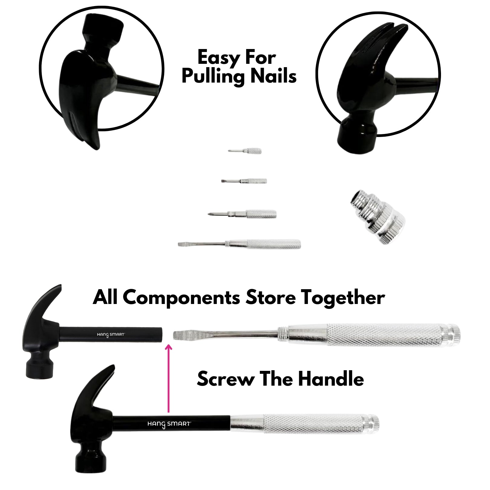 HangSmart Multi-Functional Hammer (with 4 interchangeable screw heads)