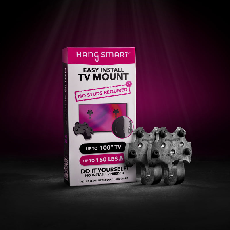 HangSmartTV No Stud DIY TV Mount product box with mounting brackets