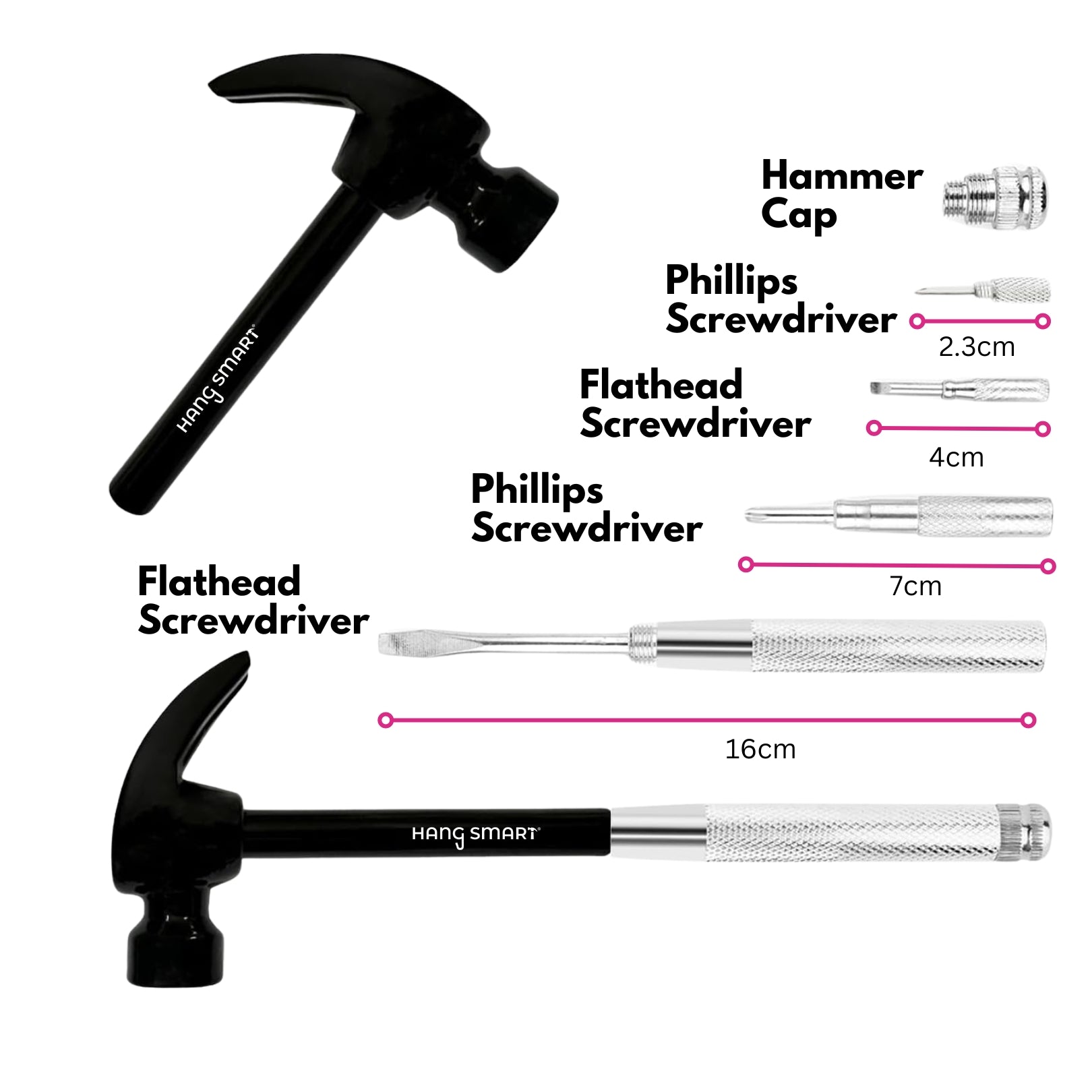 HangSmart Multi-Functional Hammer (with 4 interchangeable screw heads)