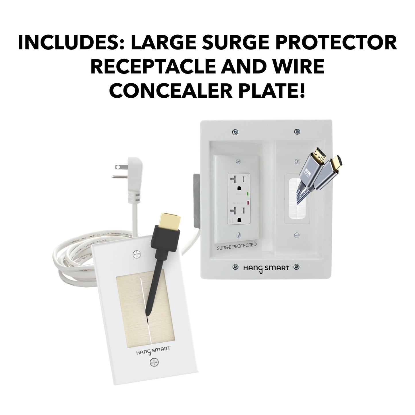 hangsmart surge protector and wire concealer plate